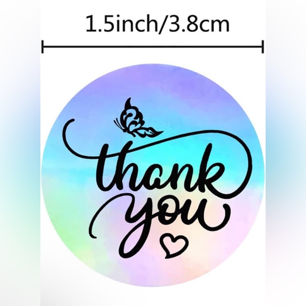 500 Pcs Holographic "Thank You" Round Sticker Roll - Pastel Gradient - Picture 3 of 4